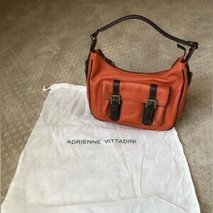 Adrienne Vittadini Italian orange and brown leather shoulder bag  purse